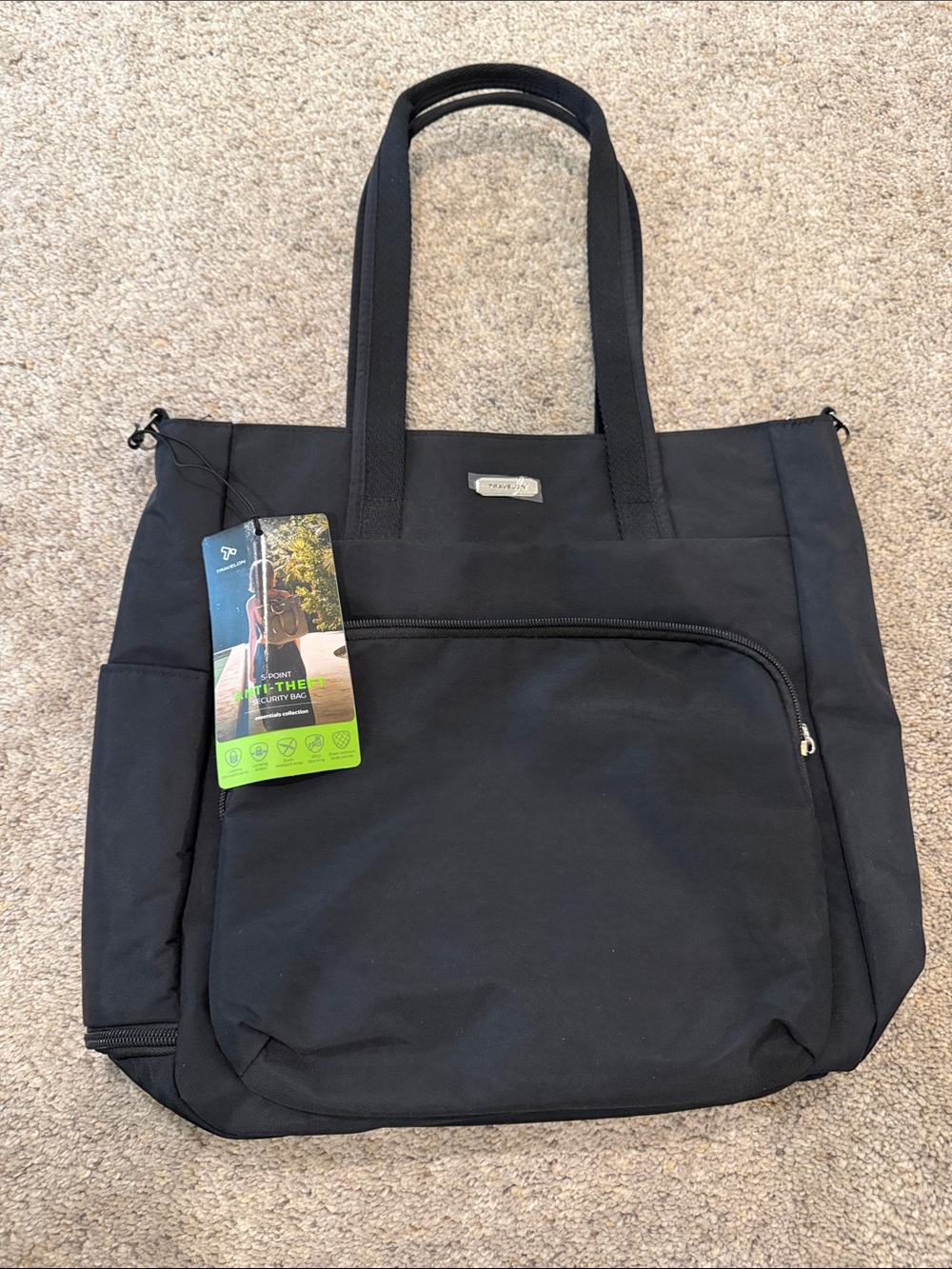 New! NWT! Travelon Black Anti-Theft Security Convertible Tote/Backpack